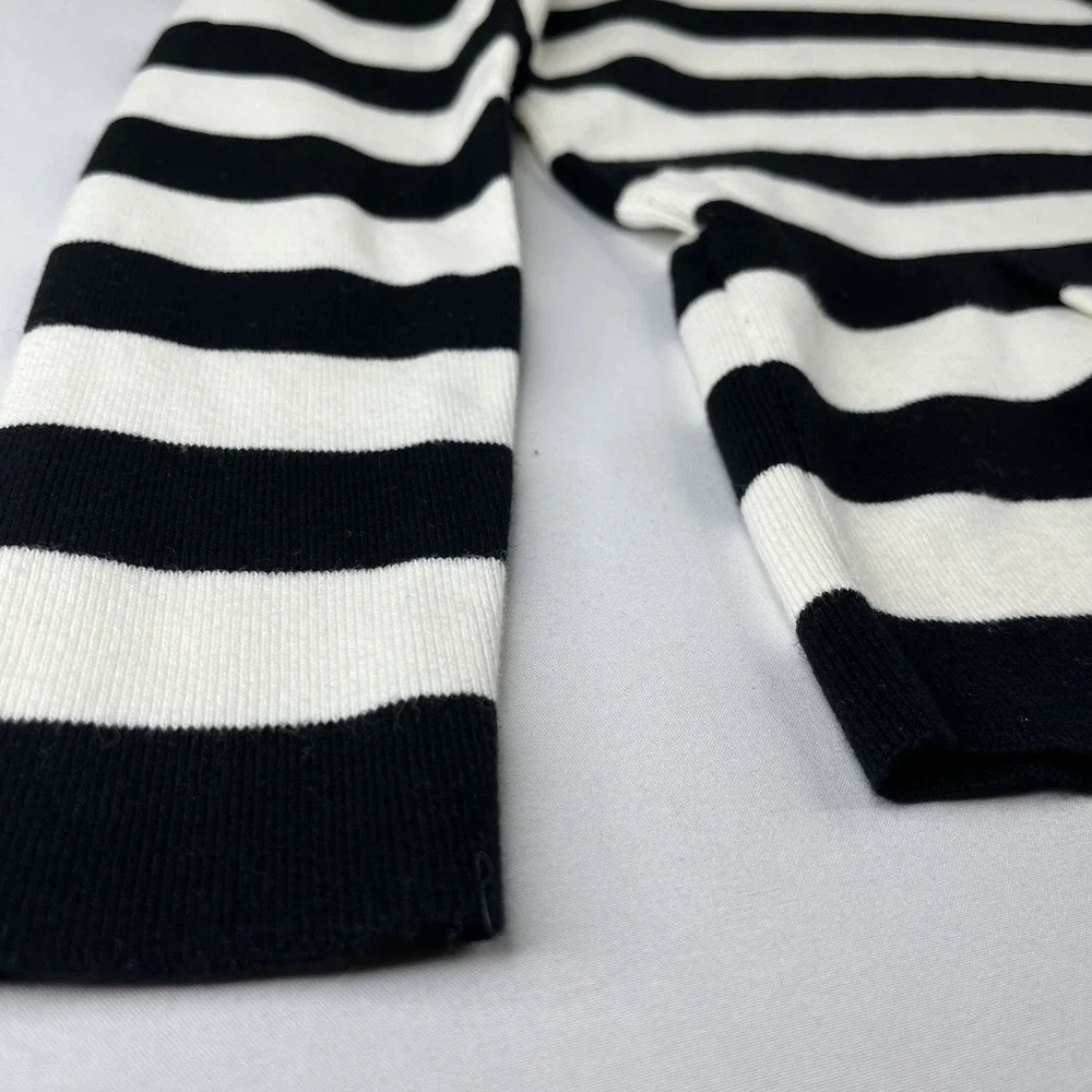 Banana Republic Women Small Black White Striped Peplum Knit Sweater Long Sleeve - Picture 3 of 16